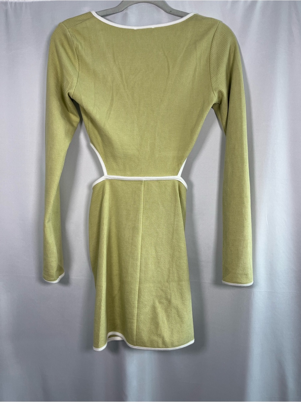 SABO NWT Gigi retro ribbed cutout bodycon mini dress dusty green sz xs - Picture 6 of 7
